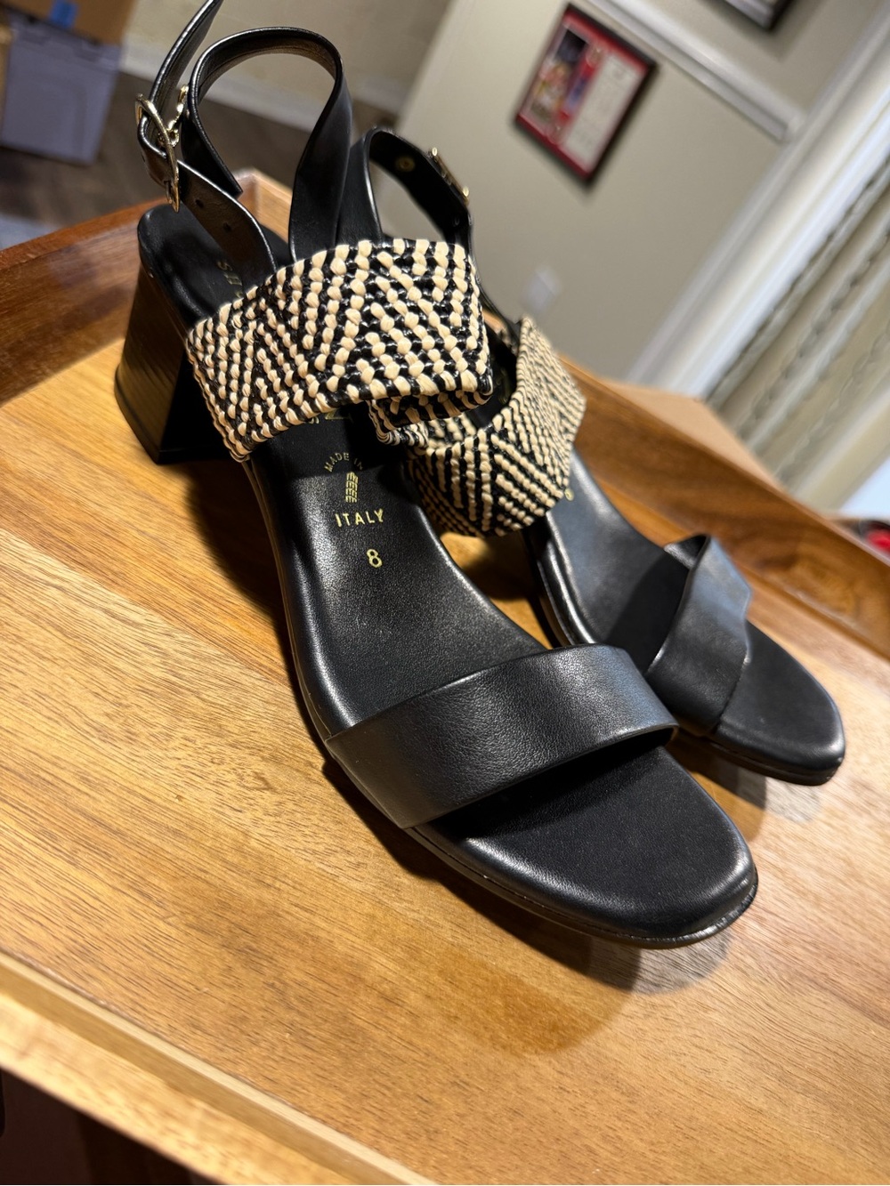 ITALIAN SHOEMAKER - Black and Tan Heel Sandals
